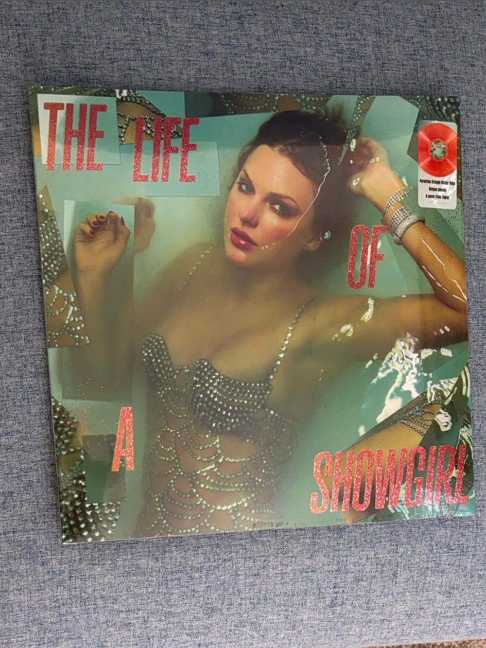 The Life of a Showgirl Vinyl Record - Aqua & Coral Cover